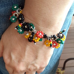 Beaded Flower Bracelet in Rasta Colors