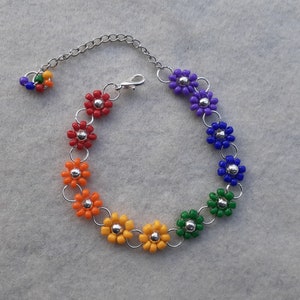 Beaded Flower Bracelet in Pride/Rainbow Colors
