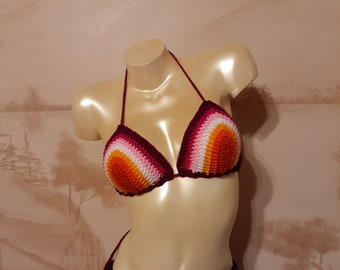 Crochet Lesbian Flag Bikini Top