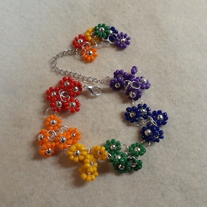 Beaded Flower Bracelet in Rainbow / Pride Colors