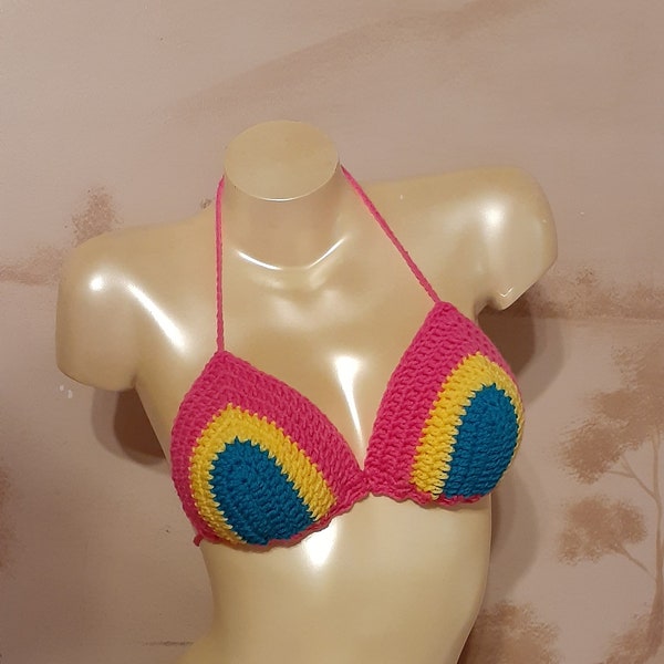 Crochet Pansexual Flag Bikini Top