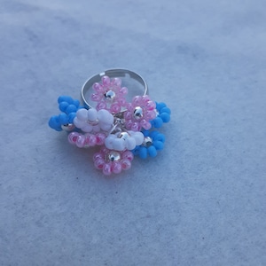 Beaded Bouquet Ring in Transgender Flag Colors