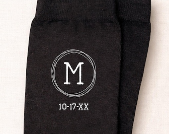 Monogram Wedding Socks • Personalized Initial & Date, Groomsmen Gift