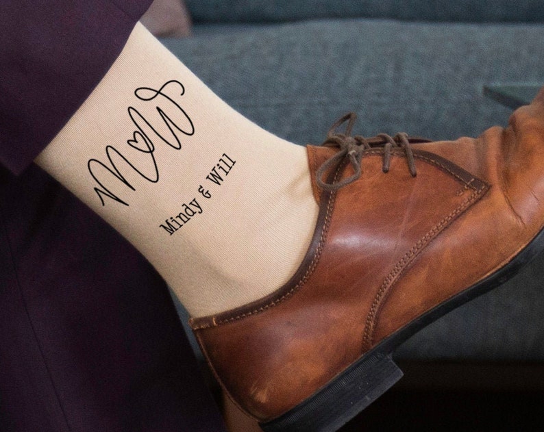 Personalized Groom Socks, Custom Wedding Monogram Socks with Couple