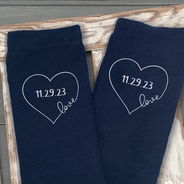 Wedding Socks for the Groom and Wedding Party, Personalized Dress Socks for the Wedding with the Date, Wedding Socks on Sale