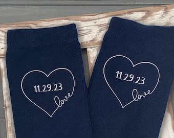 Wedding Socks for the Groom and Wedding Party, Personalized Dress Socks for the Wedding with the Date