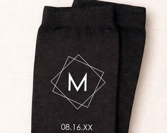Monogram Wedding Socks • Personalized Initial & Date, Groomsmen Gift