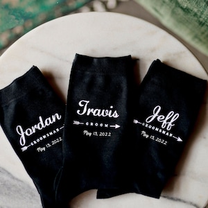 Groomsmen Wedding Socks, Personalized and Custom Printed Men's Dress Socks, Mens Wedding Party Socks, Customized with Wedding Date and Name