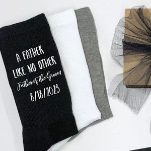 Father of the Groom Customized Gift Socks, Mens Wedding Socks in Gift Box, Personalized Crew Socks for Dad, Gift from Groom to Dad