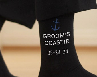 Customized Coast Guard Wedding Socks: Honor Your Military Love with Personalized Wedding Attire, Coastie Groomsmen Socks, USCG Wedding Theme