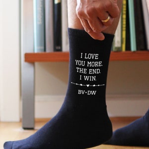 Custom Valentine's Socks for Men, Printed and Personalized Gift for Him, Love You More Socks, Husband or Boyfriend Gift Personalized