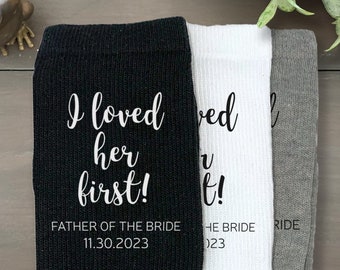Customized Father of the Bride Gift Socks, Mens Wedding Socks for Dad, Black Dress Socks for the Wedding Day, Gift from Bride to Dad
