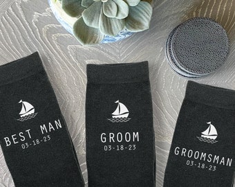 Groomsmen Gifts Personalized, Nautical Wedding with a Sailboat Design, Personalized Wedding Socks, Custom Socks for the Wedding Party