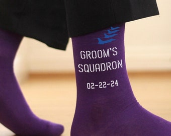 Groom's Squadron Socks: Personalized with Wedding Date - Air Force Theme, Patriotism, and Love Combined! Bespoke Patriotic Wedding