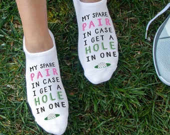 Chaussettes de golf imprimées mignonnes pour femmes golfeurs, paire de chaussettes de golf de rechange au cas où vous auriez un trou en un, chaussettes invisibles en coton