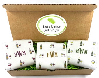 Wine Personalized Monogram Gift Box of Socks for Women - 3 Pair Set of Wine Socks with Initials, Gift Wrap Included, Fun Gift for Women