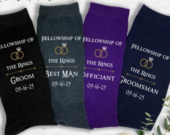 Custom Printed LOTR Wedding Socks for the Groom and Groomsmen, Personalized Socks with Wedding Role and Date, LOTR Inspired Groomsmen Socks