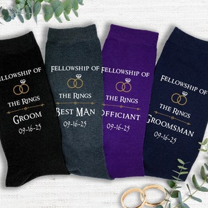 Middle Earth Inspired Wedding Socks • Custom Groom & Groomsmen Socks • Personalized Fantasy Wedding Party Gift • Geek Wedding Socks for Men