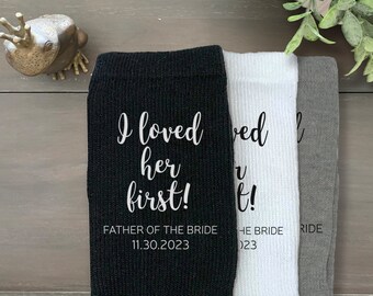 Father of the Bride Gift Socks with Wedding Date, Mens Customized Wedding Socks, Personalized Black Crew Socks for Dad,