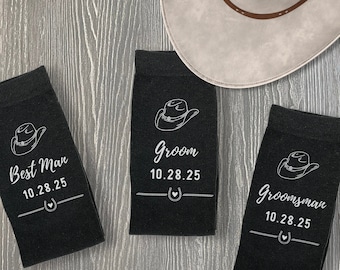 Customized Wedding Socks for a Rustic Coastal Wedding, Personalized Groomsman Wedding Socks, Groomsman Gifts, Western Wedding