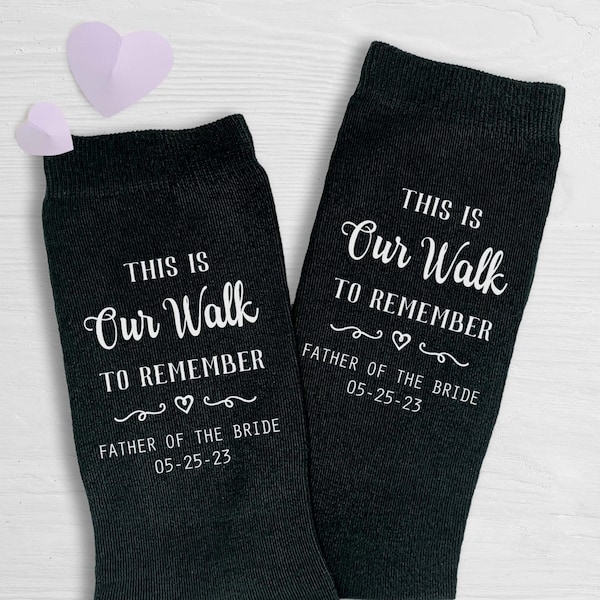 Custom Father of the Bride Gift Socks, Personalized Dress Socks for Dad of Bride, Father of the Bride Charcoal Dress Socks, Walk to Remember