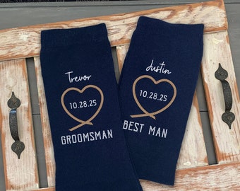 Rustic Wedding Party Socks, Personalized Wedding Socks with Rope Heart Design for Groomsman, Coastal Cowboy Groomsmen Customized Socks