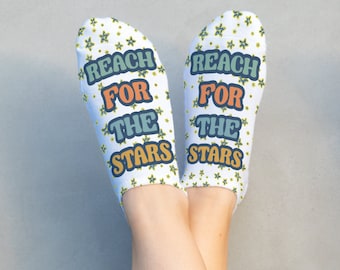 Motivational Reach for the Stars Saying on No Show Socks, Inspirational Gifts for Her, Walking on Sunshine,  Cute Affirmation Socks