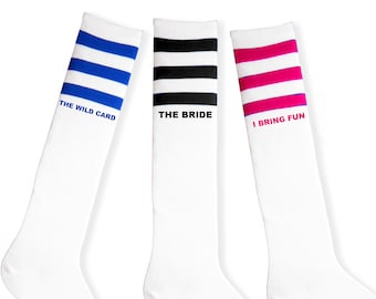 Bachelorette Personality Socks • Funny Bach Party Socks • Striped Knee Highs Quick Shipping
