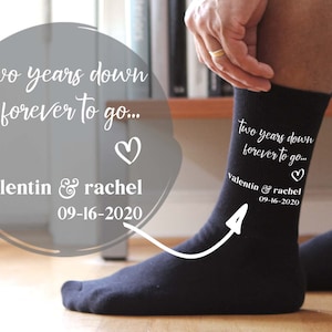 2 Year Anniversary Gift, Cotton Anniversary Socks for Him, 2nd Anniversary Husband Gift Personalized Socks with Wedding Date and Names