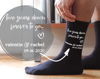 2 Year Anniversary Gift, Cotton Anniversary Socks for Him, 2nd Anniversary Husband Gift Personalized Socks with Wedding Date and Names