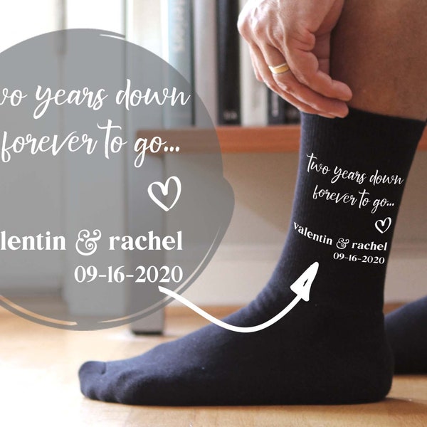 2 Year Anniversary Gift, Cotton Anniversary Socks for Him, 2nd Anniversary Husband Gift Personalized Socks with Wedding Date and Names