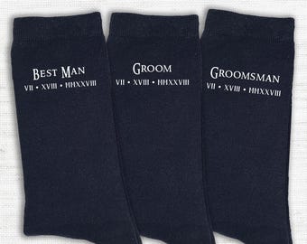 Personalized Wedding Socks – Roman Numeral Date, Groom, Groomsman Gift