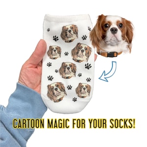 Fun Cartoon Pet Photo Socks,Paw Print Socks with Your Dog or Cat's Face,Personalized Pet Socks for Great Gift Giving,Awesome Pet Lover Gift