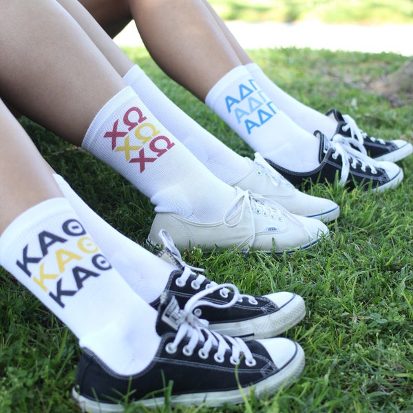 Sorority Name X 3 Gifts for Any Occasion Fun Socks for Bid Day and Recruitment Printed Crew Socks Licensed for All 26 NPC Sororities