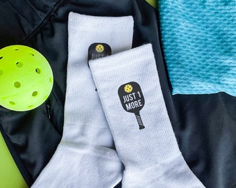 Socks for the Pickleball Player, Just One More Game of Pickleball Crew Socks for Him and Her, Funny Gift Idea for the Pickleball Lover