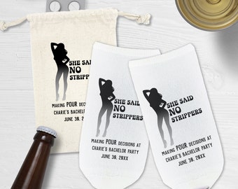 Funny Bachelor Party Gifts, Bachelor Party Idea for Bachelor Party Favor, Custom Bach Party Socks and Hangover Bag, She Said No Strippers