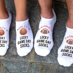 Personalized Socks for the Sports Fan, Lucky Game Day Socks for Him and Her, Football, Basketball, Soccer, Hockey, Baseball, Fun Gift Idea