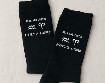 Personalized Zodiac Couples Socks • Custom Astrology Sign Socks • Perfectly Aligned • Opposites Attract • Star Struck