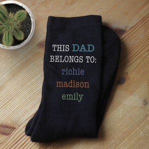 This Dad Belongs To – Personalized Father’s Day Socks with Kids’ Names, Custom Gift for Dad or Grandpa, Fun Socks for Him for Any Occasion