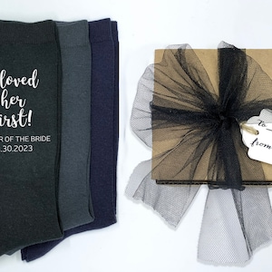 Father of the Bride Gift for Dad, Mens Wedding Socks in Gift Box, Personalized Wedding Day Dress Socks, Gift from Bride, Customized Wedding