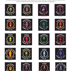 These are the super heroes and personalized designs to choose from or send us your character.  Custom printed wedding socks for the groomsmen digitally printed with your character, name or role and personalized with your wedding date.