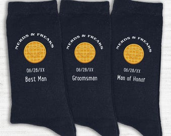 Sci-Fi Waffle Heart Socks – Personalized Nerdy Groomsmen Wedding Party Gift