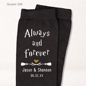 Personalized Groom Socks Gift from Bride, Custom Name Date Socks, Fantasy Wedding Theme