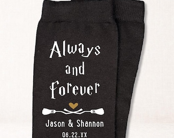Personalized Groom Socks Gift from Bride, Custom Name Date Socks, Fantasy Wedding Theme