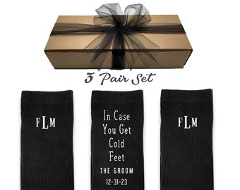 Groom Gift from the Bride, Personalized Socks for the Groom, Gift Boxed Set of 3 Pairs Customized Socks, Monogrammed Gift of Socks for Him