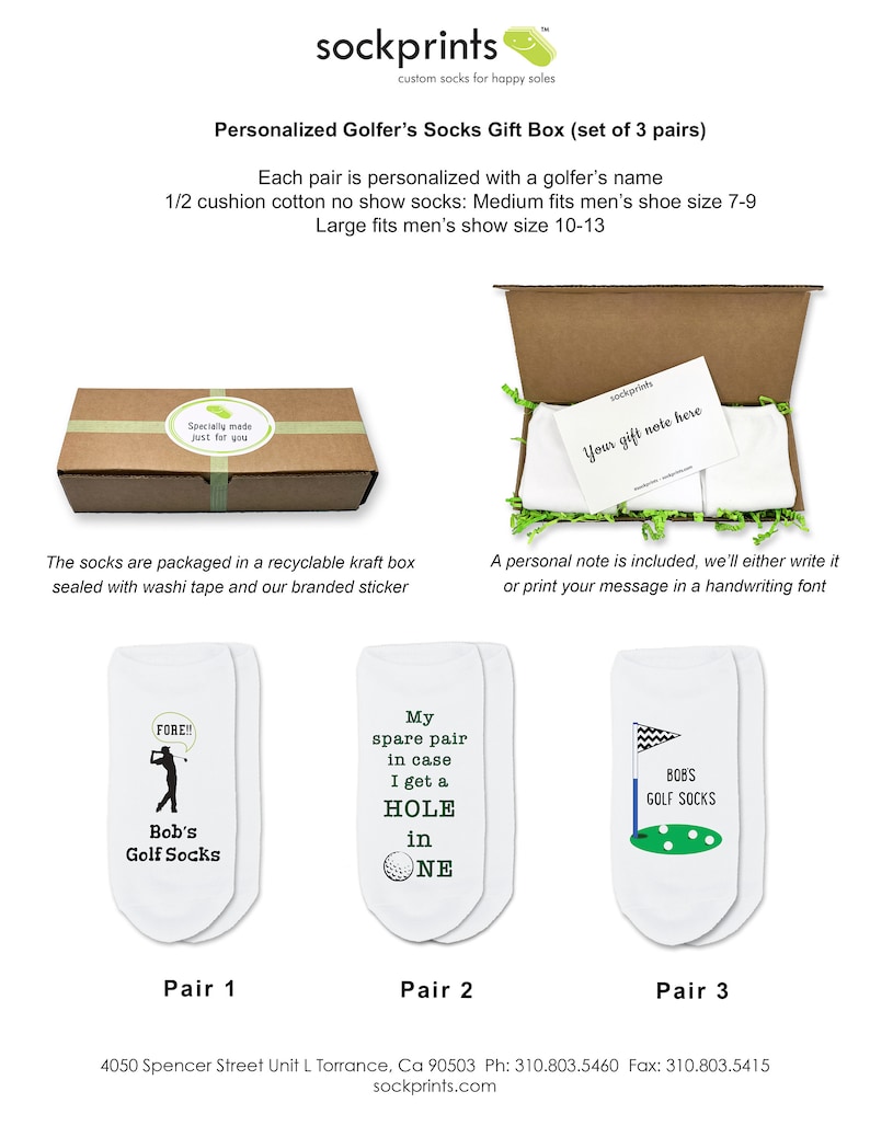 Personalized Golf No Show Socks for Men 3 Pair Set Custom Etsy