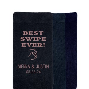 Funny Personalized Wedding Socks for the Groom with Gift Wrapping Set, Swipe Right Groom Socks Customized with Wedding Date