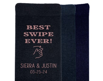 Funny Personalized Wedding Socks for the Groom with Gift Wrapping Set, Swipe Right Groom Socks Customized with Wedding Date