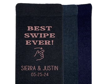Funny Groom Wedding Socks: Personalized Swipe Right Design with Gift Wrap