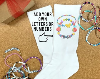 Custom Taylor Friendship Bracelet Socks Inspired by Eras Words, Add Your Own Letters or Numbers, Fun Gift for TS Fans